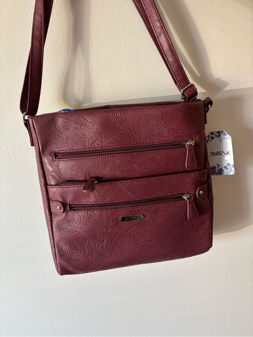 MultiSac Embossed Burgundy Crossbody Bag for Women